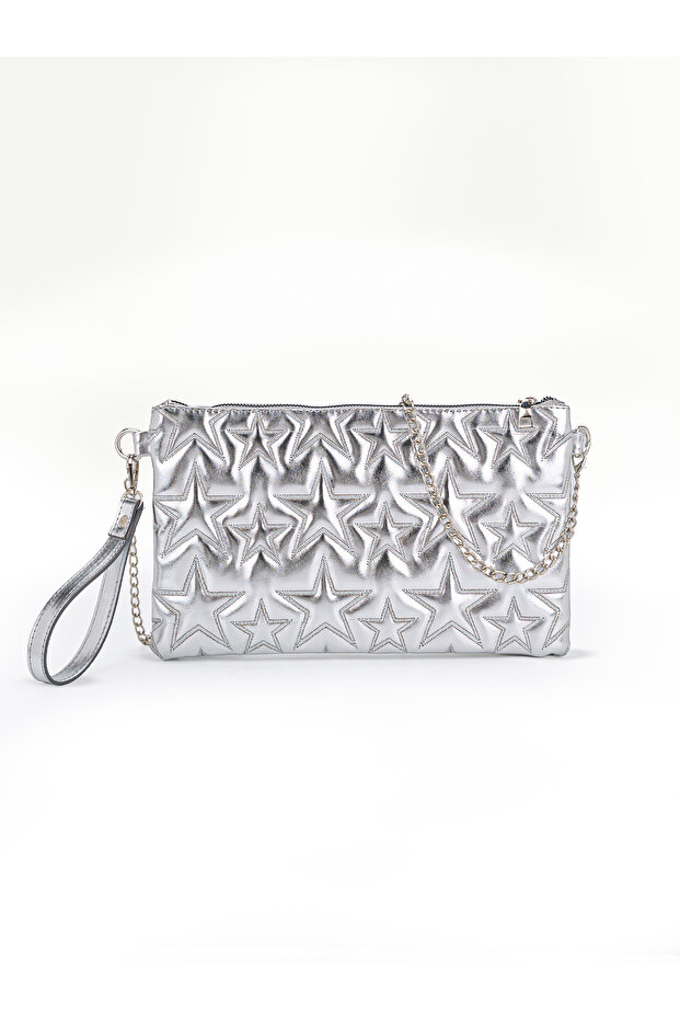 Women's Star Embroidered Chain Strap Portfolio & Clutch Bag