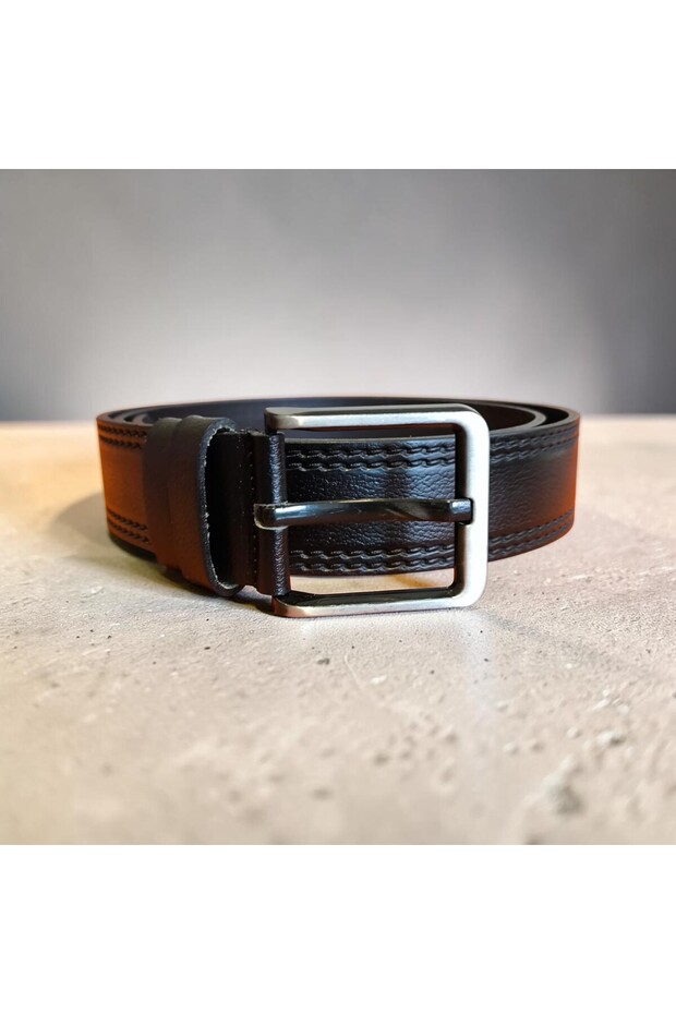 100% Genuine Leather Men's Belt with Stitching Detail - Black Classic Sports Premium Belt