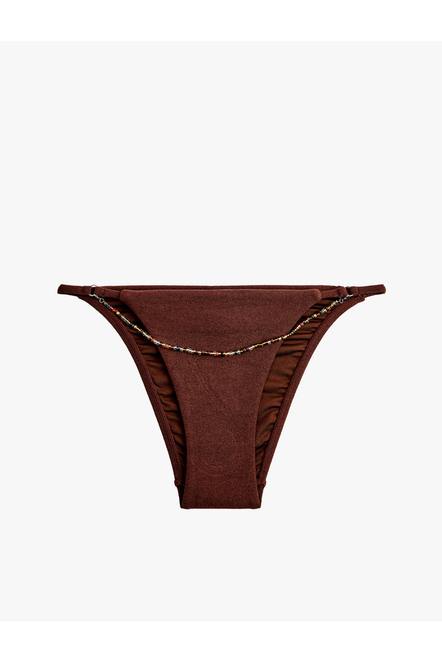 Removable Bead Chain Detailed Drawstring Brazilian Bikini Bottom