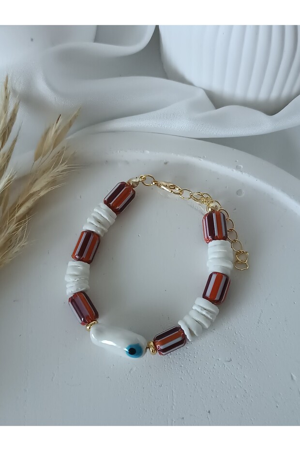 Ceramic Fish Bracelet African Glass Beaded White Cylinder Natural Stone Bracelet