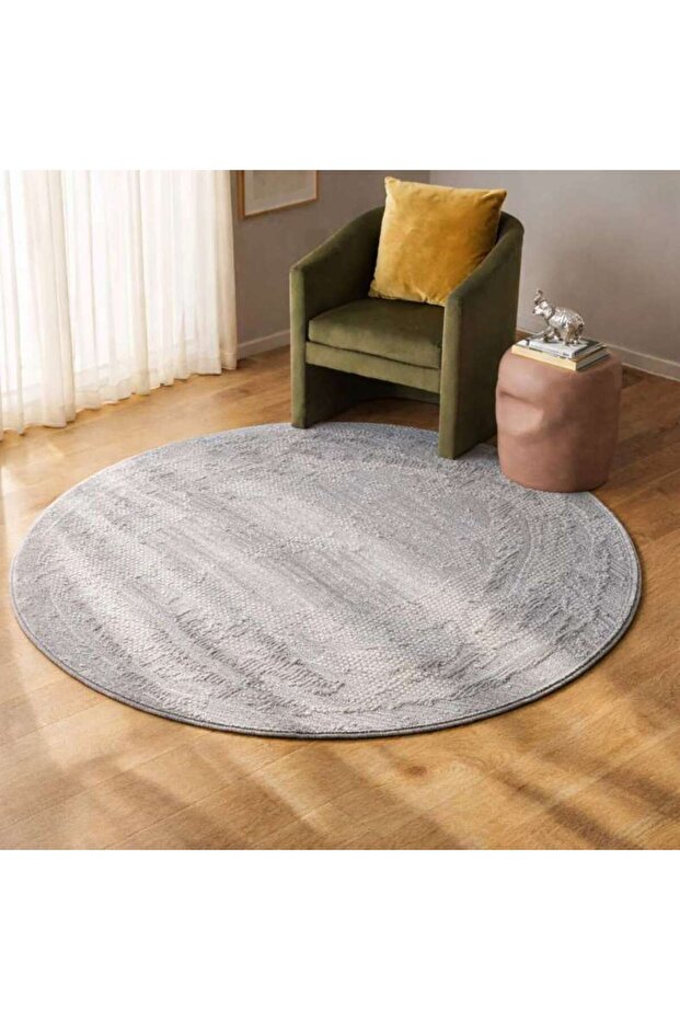 Tessera Modern Abstract Rug Dia 120cm - Grey