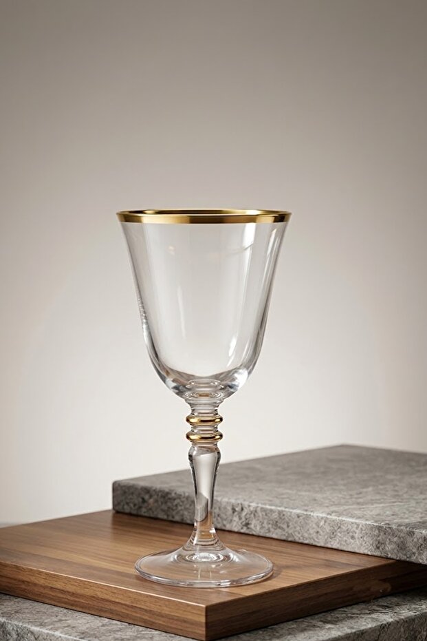 Gold Handcrafted Decorated Goblet Water Glass Luxury Gold Gilding 4 Pieces Serving Glass with Stand 280 Cc