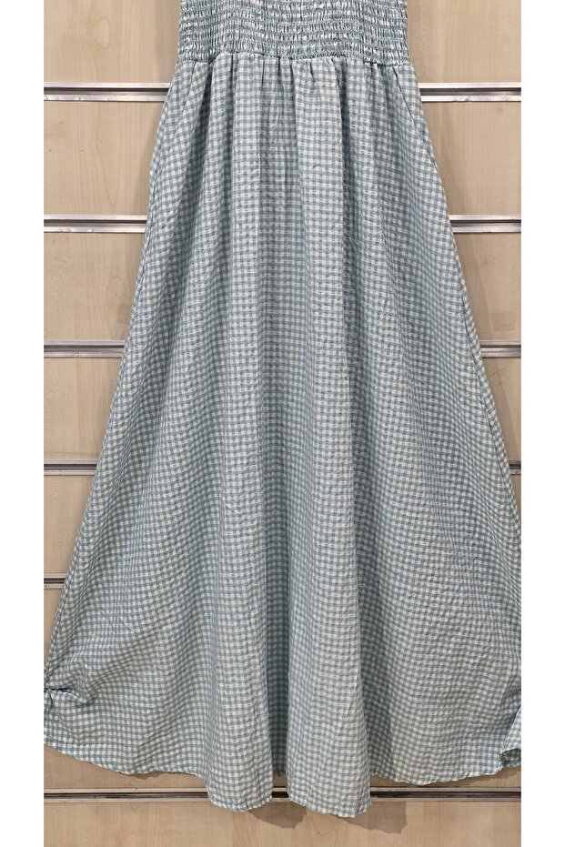 Rochie lungă din bumbac cu bretele și model Gingham - 4