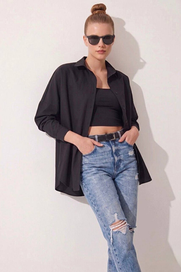 Дамска дълга риза Oversize Basic - 2