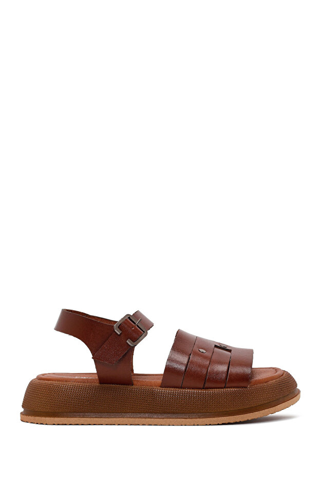 Women's Brown Buckle Thick-Soled Leather Sandals 26Sfd332718