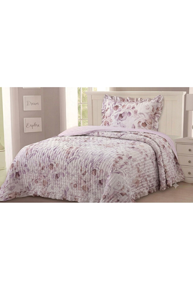 Luxury Patterned Single Bedspread Set 180X220 cm – Ruffled Muslin Textured Pique Set + 50X70 Pillowcase