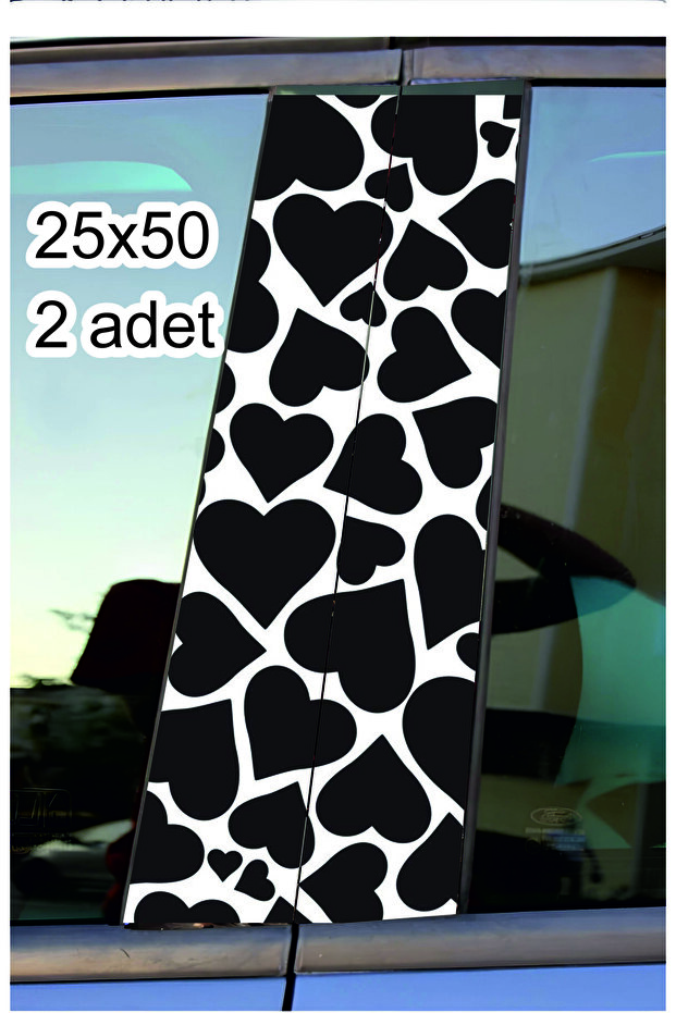 Car Post Covering Foil Black and White Heart Patterned Vehicle Door Column Graphic Sticker 25X50Cm 2 Pieces