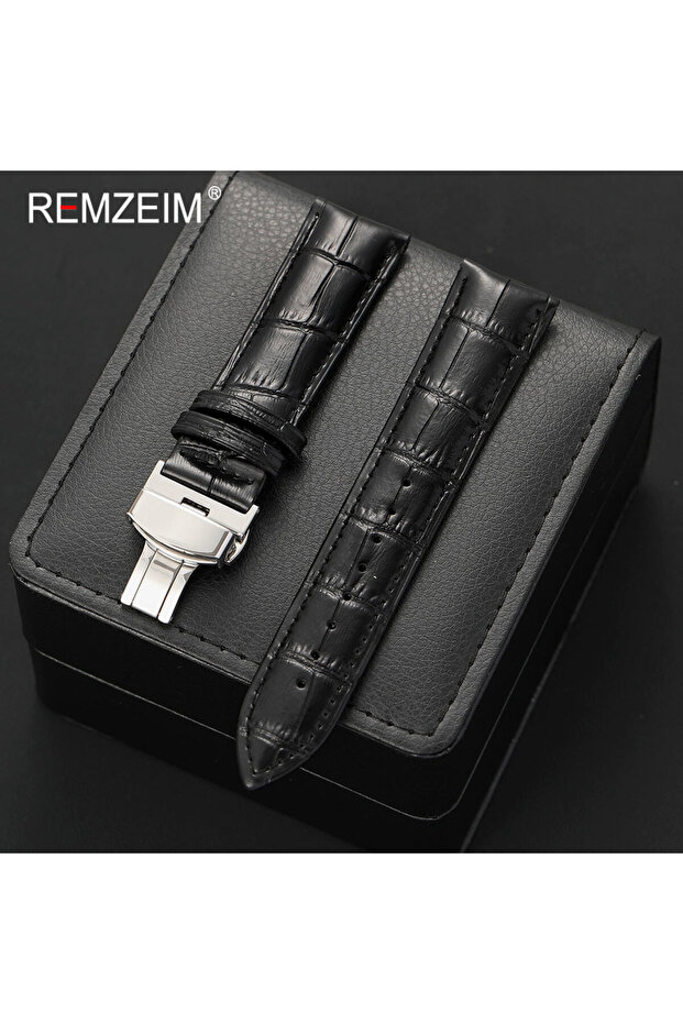 20mm Black Bamboo Pattern Leather Watchband 18mm 19mm 20mm 21mm 22mm 24mm Business Replacement Watc