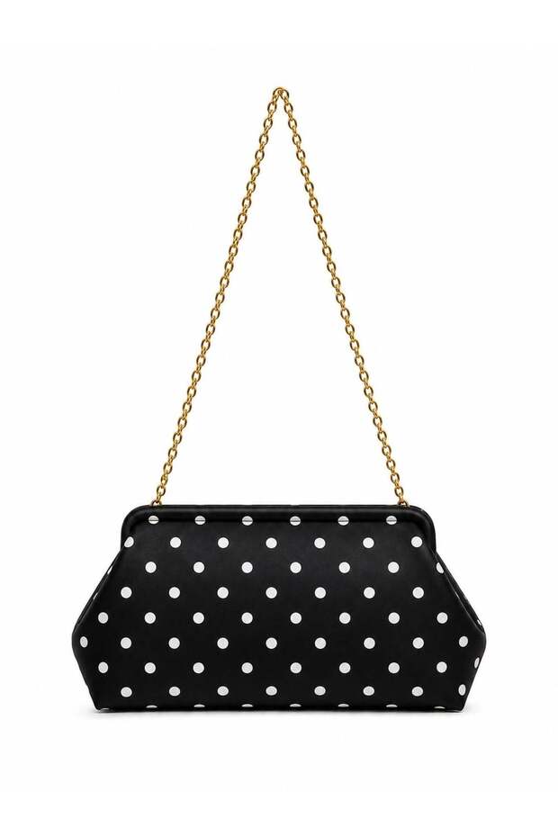 Black Polka Dot Women's Polka Dot Chain Strap Clutch and Shoulder Bag