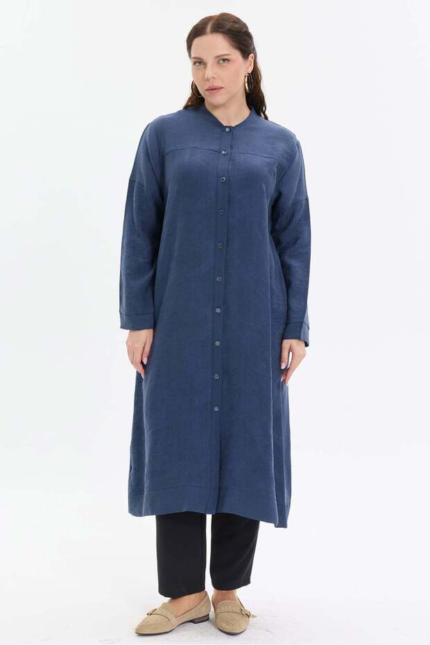 Hakim Collar Stripe Buttoned Long Shirt