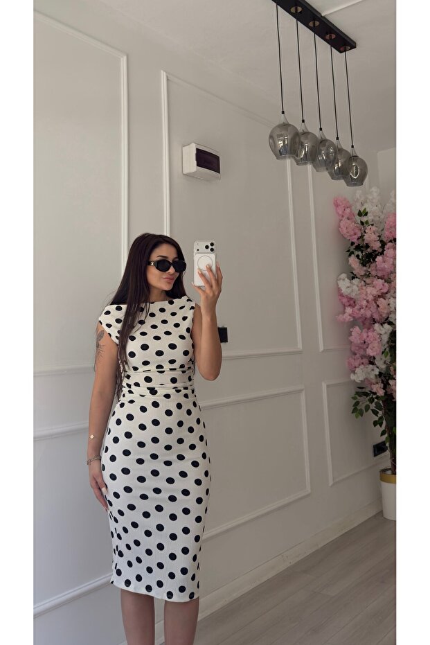 White Cap Sleeve Polka Dot Dress