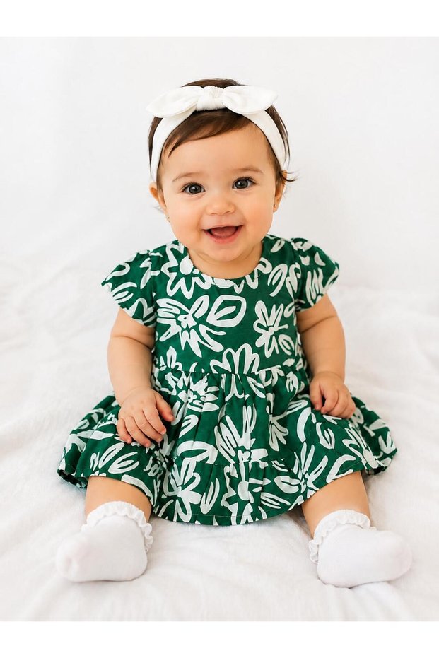 Baby Girl Floral Patterned Cotton Summer Dress Short Sleeve 6-18 Months