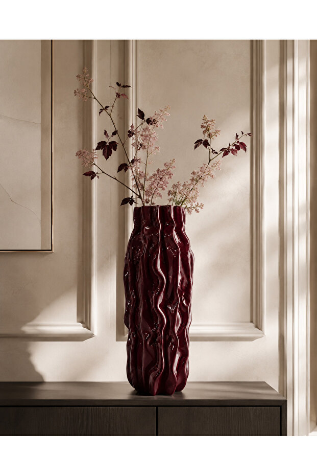Maris Porcelain Look Wave Textured Decorative Vase 28cm