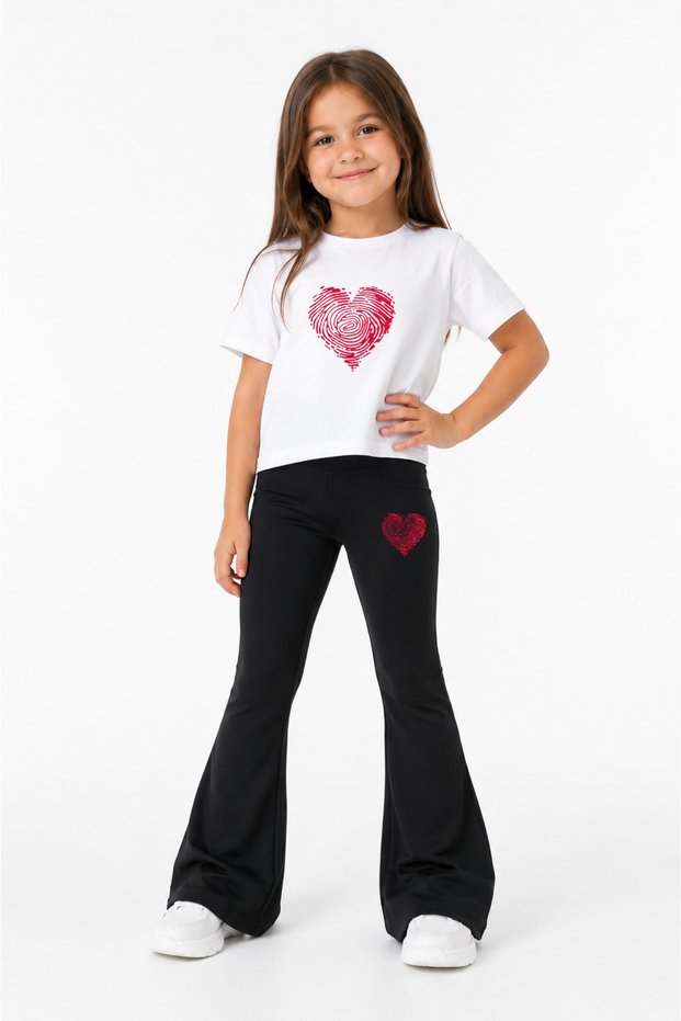 Girls' Spanish Flared Leggings and Printed T-Shirt Set Casual Sports Combination Comfortable Fit
