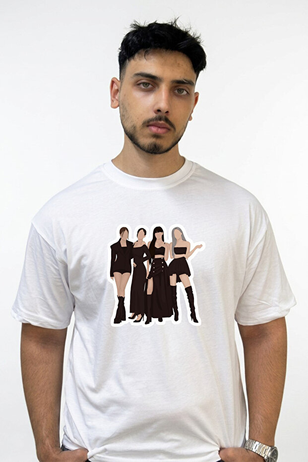 تي شيرت أبيض كبير الحجم مطبوع بتصميم Blackpink Kpop_4