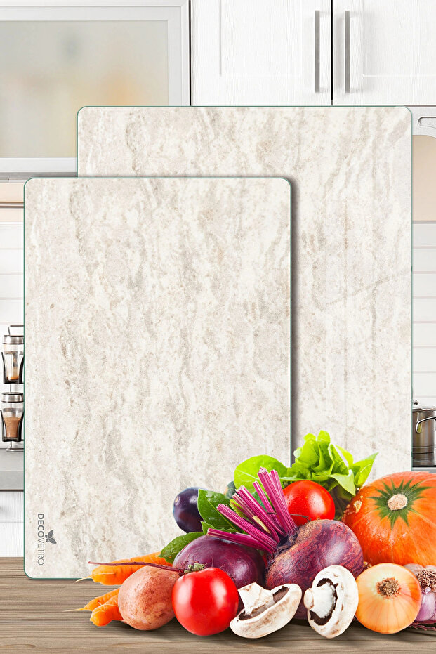 2-Piece Glass Cutting Board and Presentation Tray Decomar Marble Patterned 20 X 30 cm and 25 X 35 cm