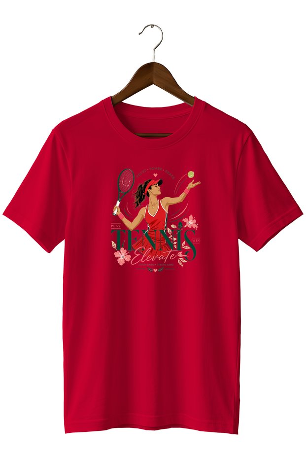 Tennis Racket Printed T-Shirt Floral Sports T-Shirt