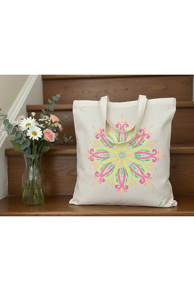 Starburst Mandala Hand-Painted Canvas Tote Bag