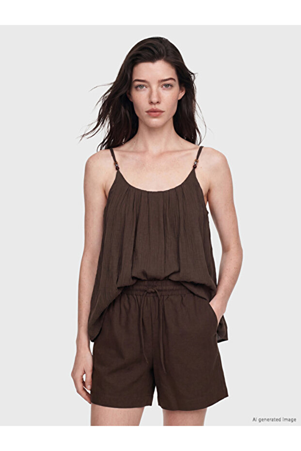 Shining Choices from Shining Store U Roba Collar Rope Strap Textured Blouse