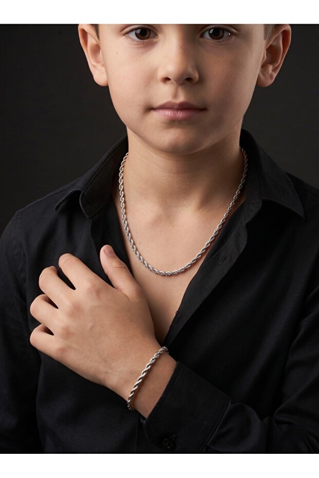 Steel Twist Necklace and Bracelet Set for Children