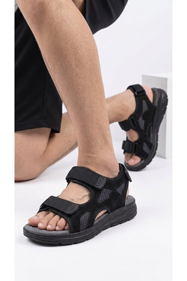 Men's Black Comfortable Soft Velcro Lightweight Sports Sandals 600