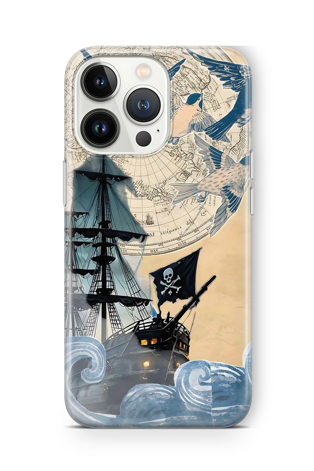 iPhone 16 Pro Compatible Pirate Ship Patterned Transparent Phone Case