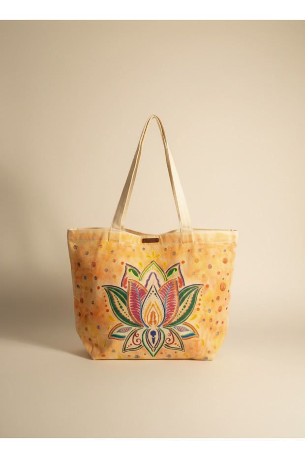 Rainbow Lotus Mandala Hand-Painted Premium Canvas Tote Bag
