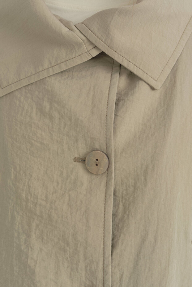 Button Detailed Crop Jacket - Beige - 3