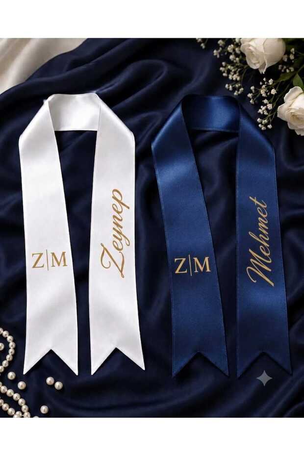Jewelry Ribbon White and Navy Blue Color 2 Meters with Gold Name Printed