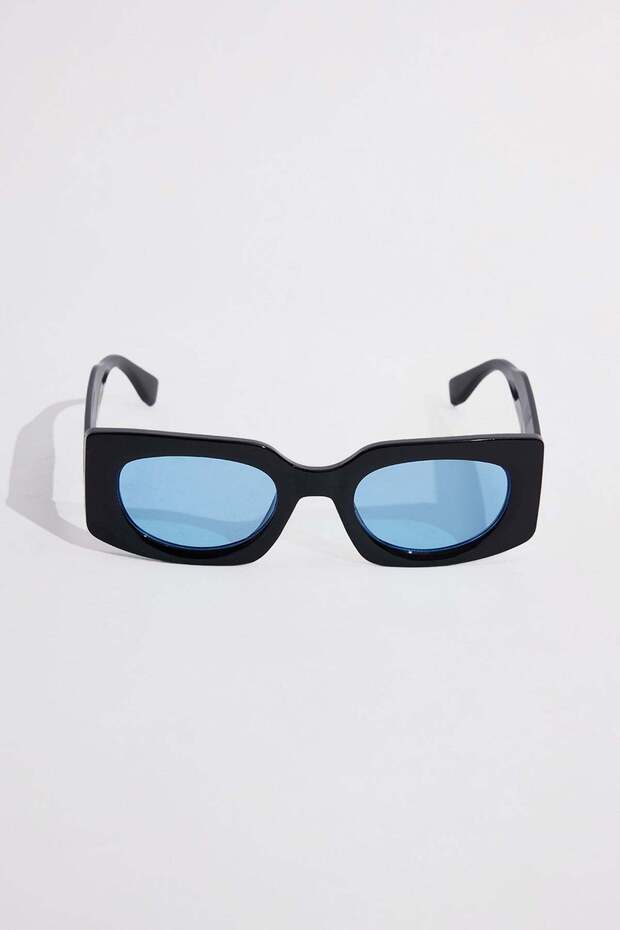 Women's Black Thick Frame Light Blue Glass Uv 400 Protection Sunglasses