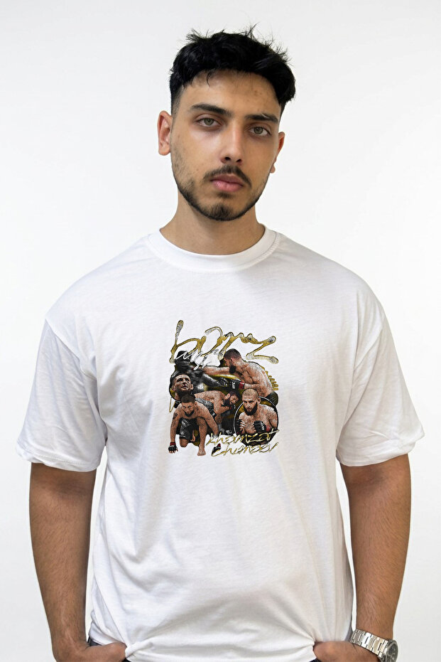 Khamzat Chimaev_2 Design Printed Oversize White T-Shirt