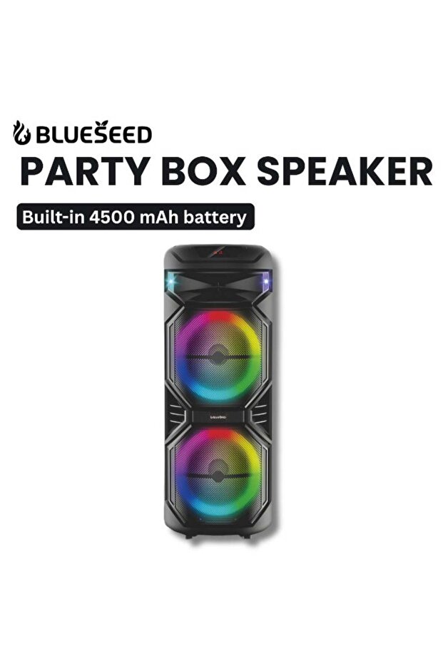 BS-1002 Party Box Speaker, Dual 15.5-Inch Woofers Bluetooth Tower Speaker with RGB LED Lights