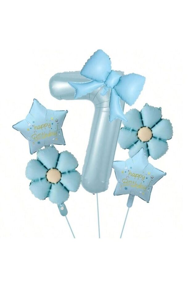 Blue Daisy Number Bow Star Birthday Party Age Set