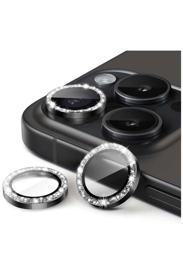 Camera Lens Protector for iPhone 15 Pro/Pro Max, Bling Glitter 9H Tempered Glass, 3-Pack (Black Titanium)