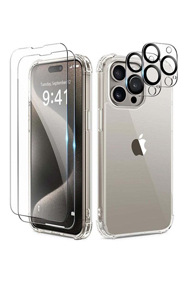6.1" Clear Case for iPhone 15 Pro – Includes 2x Screen & Camera Lens Protectors, Non-Yellowing Slim Shockproof Hard Cover for Women