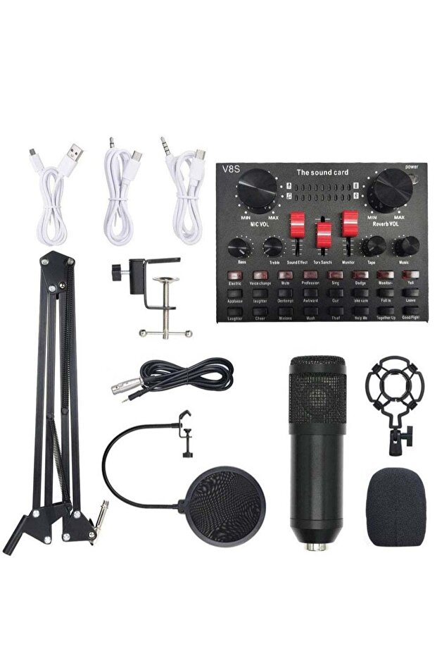 Multi-functional Live Sound Card BM800 Microphone Set Audio Recording Equipments (Black)