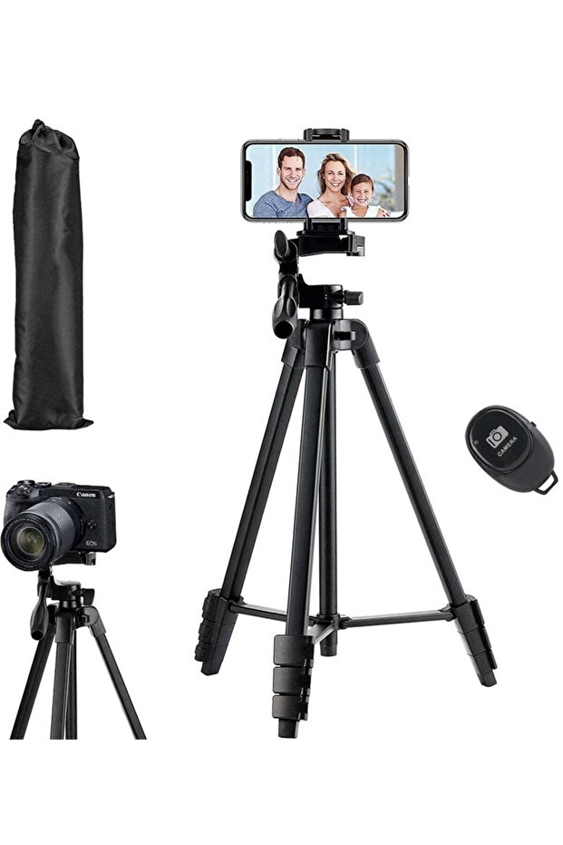 136cm Extendable Phone Tripod Stand with Carry Bag, Wireless Remote, Universal for Video Selfie, iPhone, Travel Camera