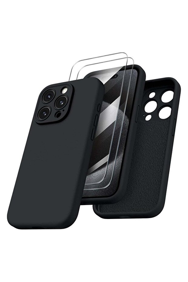 Compatible with iPhone 15 Pro Max Case Shockproof with 2 Screen Protectors - Black