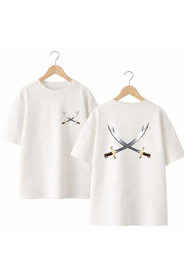 Zülfikar Back and Front Chest Printed 100% Cotton Oversize Loose Regular Fit Crew Neck T-Shirt