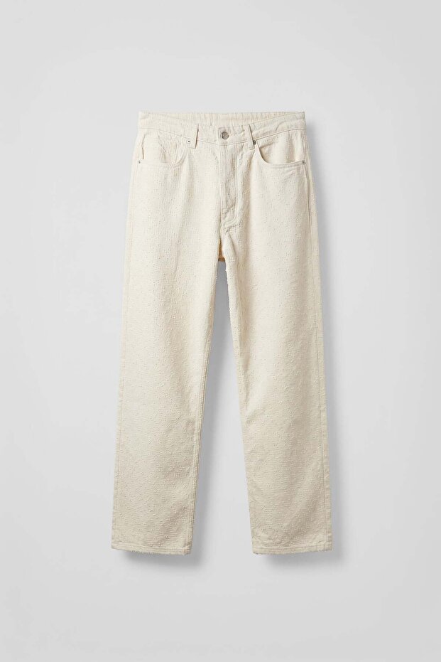 Men's Textured Baggy Jean Trousers Beige