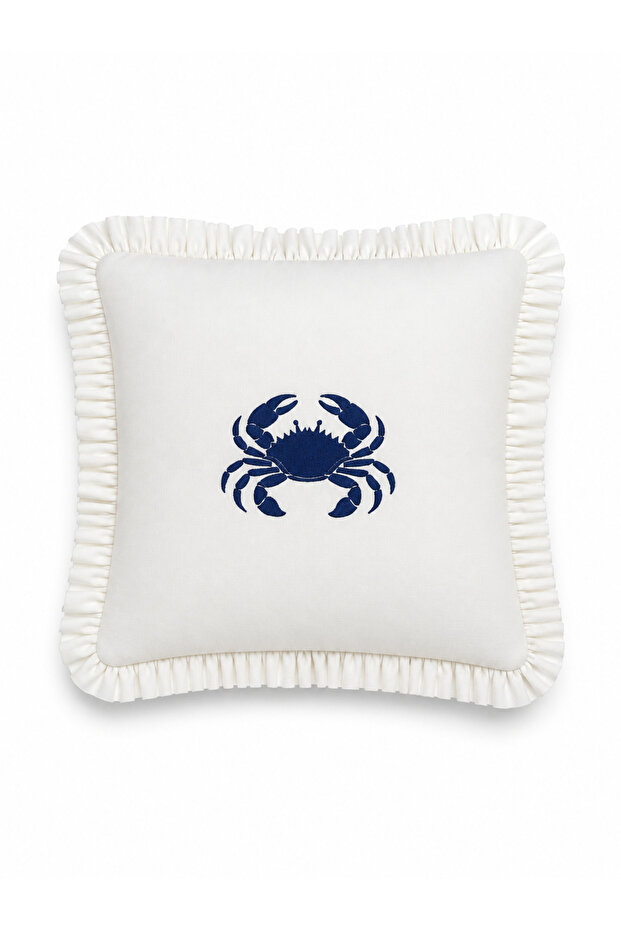 Marine Crab Embroidered Ruffle Decorative Throw Pillow Cover 45X45 cm
