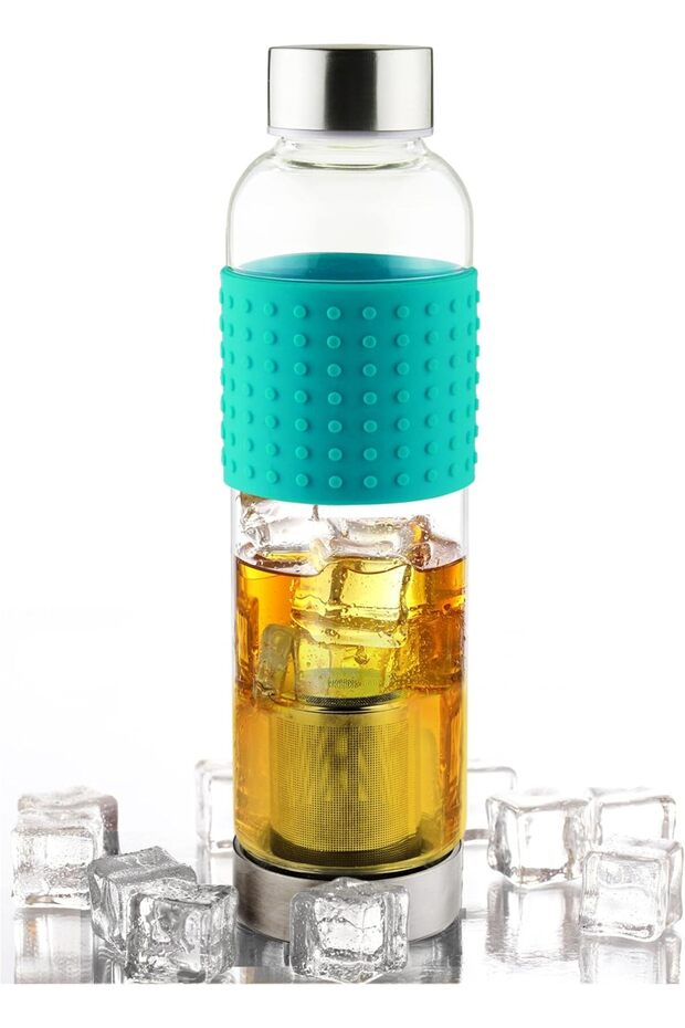 Glass Drinkware, 14 Oz., Teal, IT2GO