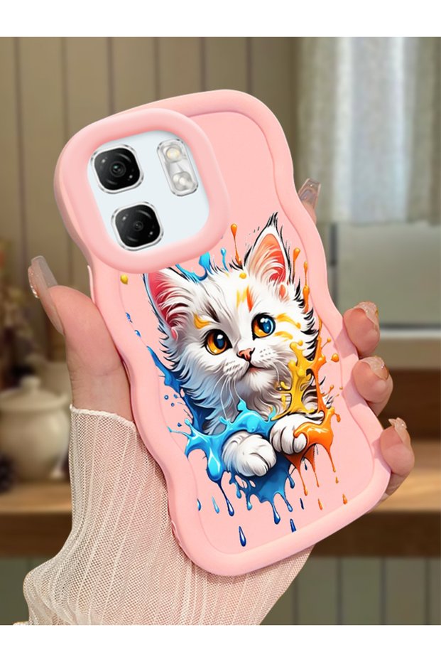 Infinix Hot 50I Compatible Case Camera Protector Pink Silicone Couple Phone Case Cat Pattern