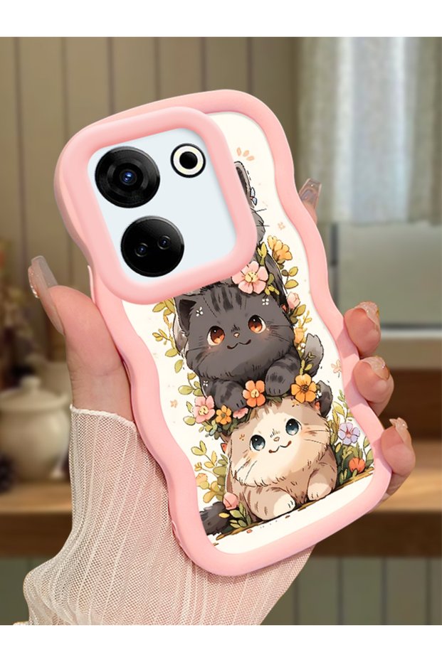 Tecno Camon 20 Compatible Case Camera Protector Pink Silicone Couple Phone Case Cat Pattern