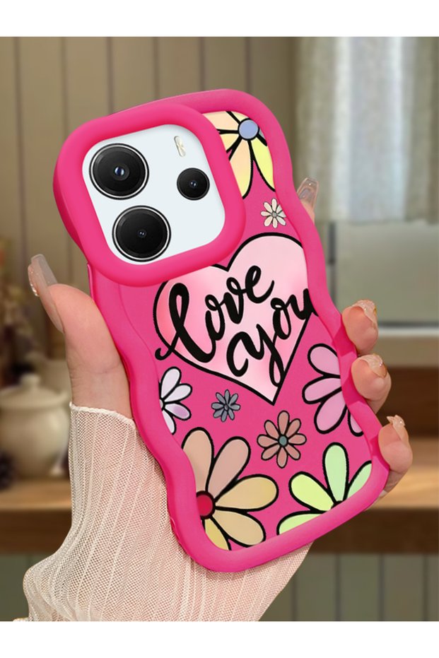Redmi Note 14 4g Compatible Case Camera Protector Red Silicone Couple Phone Case Floral Pattern