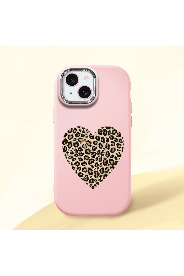 iPhone 15 Compatible Case with Camera Protector Pink Silicone Couple Phone Case with Heart Pattern