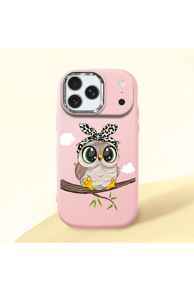 iPhone 17/18 Pro Compatible Case with Camera Protection Pink Silicone Couple Phone Case with Owl Pattern