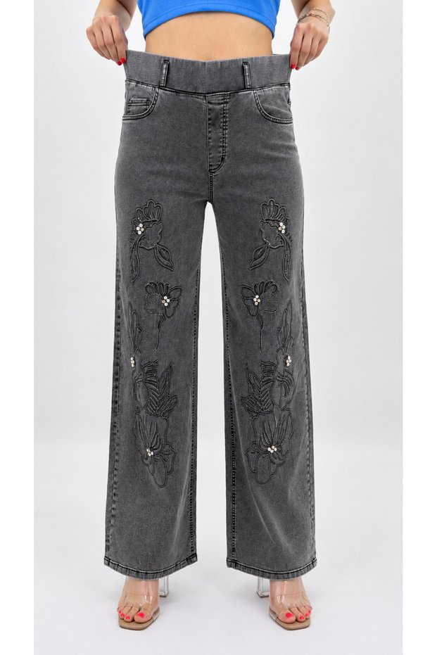 Plus Size Denim Stoned Women's Trousers