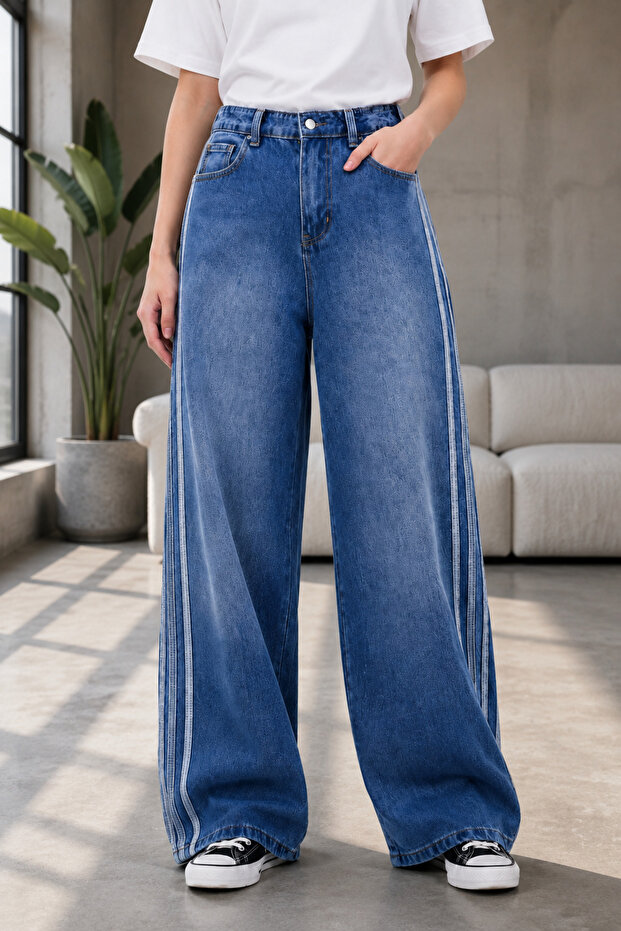Urban Triple Line Anthracite Wide Leg Jean