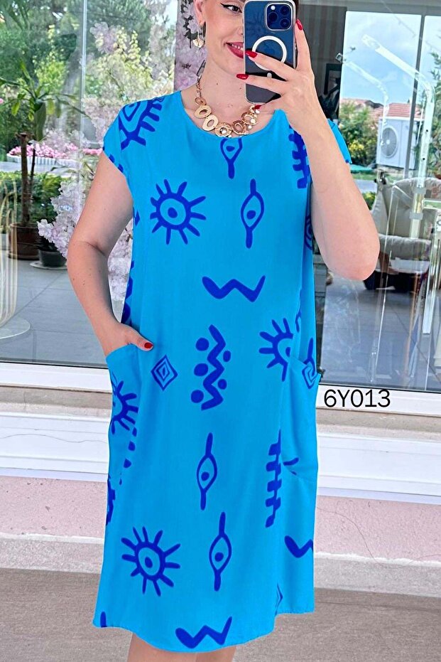فستان فيسكوز بجيب أمامي 6Y013